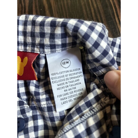 Disney Babies Mickey Mouse Frog Embroidered Boys Button Up Shirt Sz 12 Mo Y2K - Picture 3 of 4